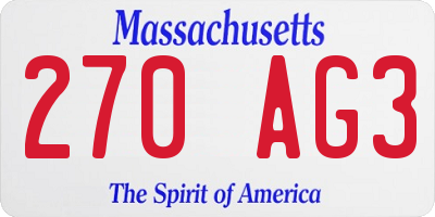 MA license plate 270AG3