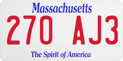 MA license plate 270AJ3