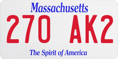 MA license plate 270AK2