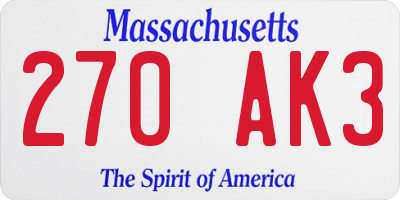 MA license plate 270AK3