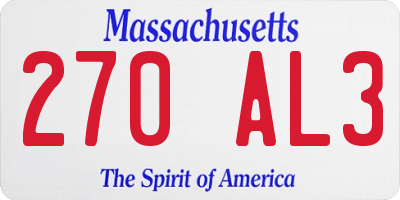 MA license plate 270AL3