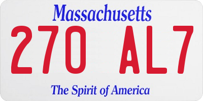 MA license plate 270AL7