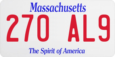 MA license plate 270AL9
