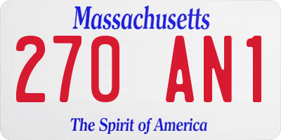 MA license plate 270AN1