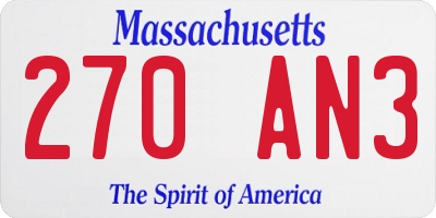 MA license plate 270AN3
