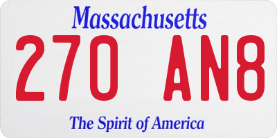MA license plate 270AN8