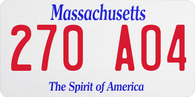 MA license plate 270AO4
