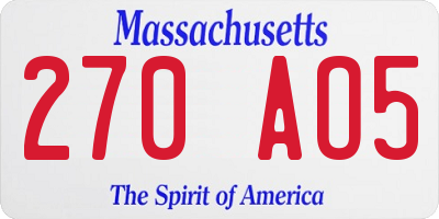 MA license plate 270AO5