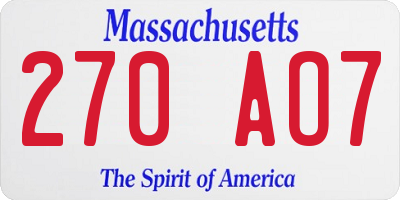 MA license plate 270AO7