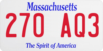 MA license plate 270AQ3
