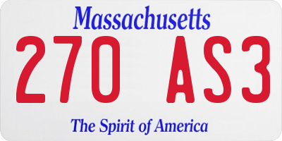 MA license plate 270AS3