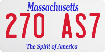 MA license plate 270AS7