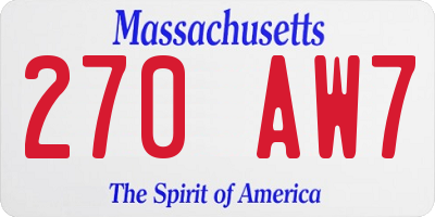 MA license plate 270AW7
