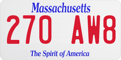 MA license plate 270AW8