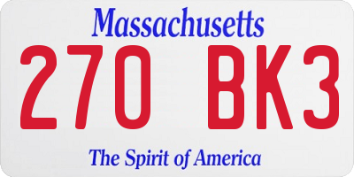 MA license plate 270BK3