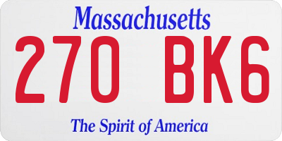 MA license plate 270BK6