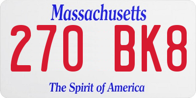 MA license plate 270BK8