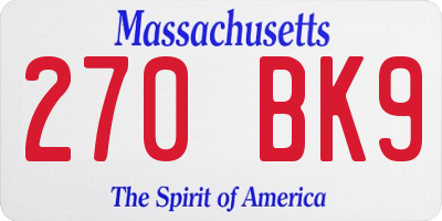 MA license plate 270BK9