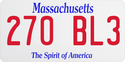 MA license plate 270BL3