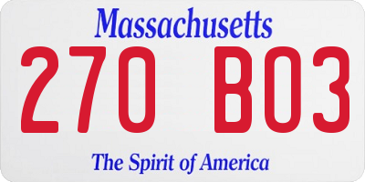 MA license plate 270BO3