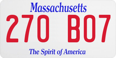 MA license plate 270BO7