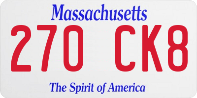 MA license plate 270CK8