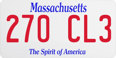 MA license plate 270CL3