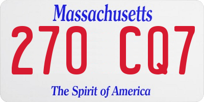 MA license plate 270CQ7