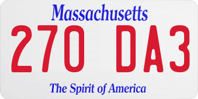 MA license plate 270DA3