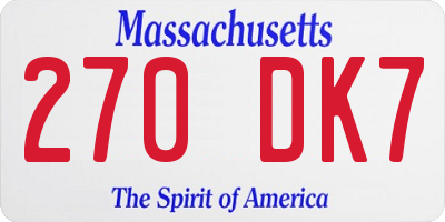 MA license plate 270DK7