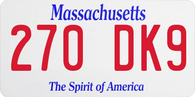MA license plate 270DK9