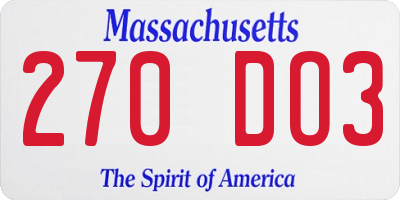 MA license plate 270DO3