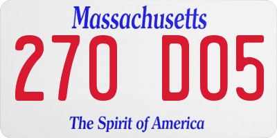 MA license plate 270DO5