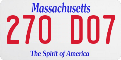 MA license plate 270DO7