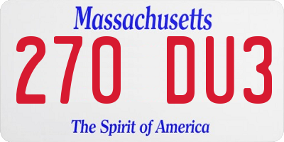 MA license plate 270DU3