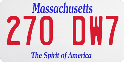 MA license plate 270DW7