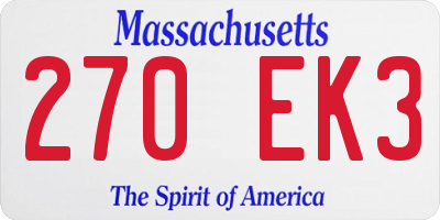 MA license plate 270EK3
