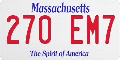 MA license plate 270EM7