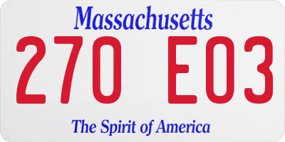 MA license plate 270EO3