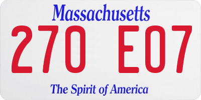 MA license plate 270EO7