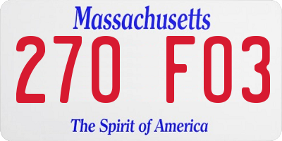 MA license plate 270FO3
