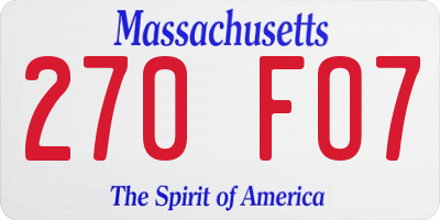 MA license plate 270FO7