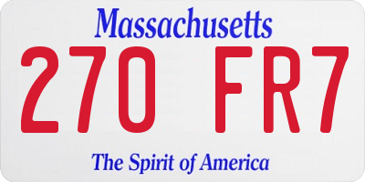 MA license plate 270FR7