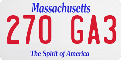 MA license plate 270GA3