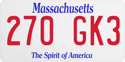 MA license plate 270GK3