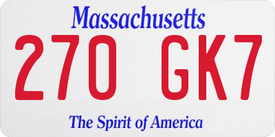 MA license plate 270GK7