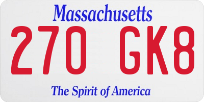 MA license plate 270GK8