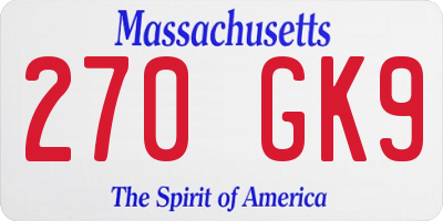 MA license plate 270GK9