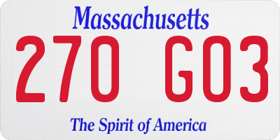 MA license plate 270GO3