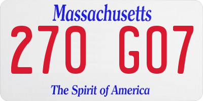 MA license plate 270GO7